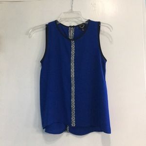 Blue and black top with patterned stripe